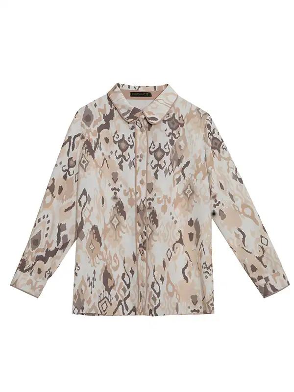 شومیز زنانه طرح دار کرپ الیزه یقه مردانه 30102 برنس Bornos