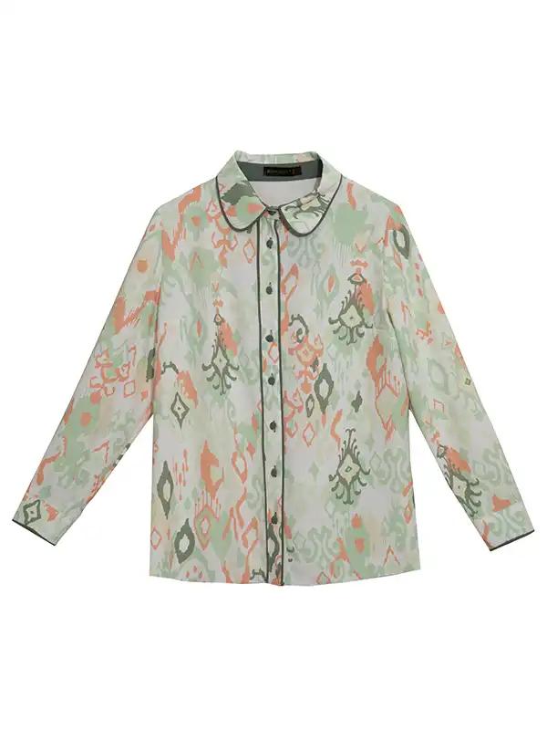 شومیز زنانه طرح دار کرپ الیزه یقه مردانه 30102 برنس Bornos