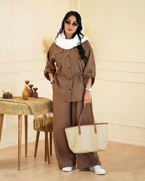 ست شومیز و شلوار زنانه دارچینی مدل اقاقیاالسانا Elsana کد2287