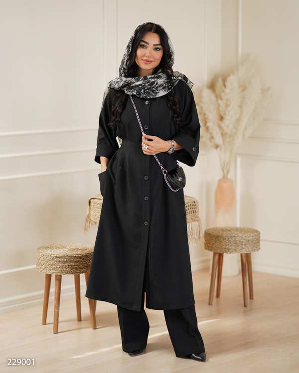 مانتو بلند زنانه مشکی مدل باتیسالسانا Elsana کد2290