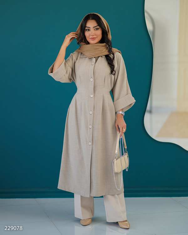 مانتو بلند زنانه خاکی مدل باتیسالسانا Elsana کد2290