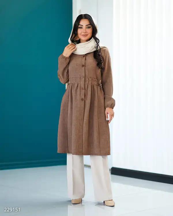 مانتو بلند زنانه دارچینی مدل دریاالسانا Elsana کد2291