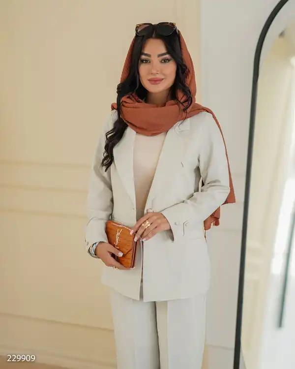 ست کت و شلوار زنانه شیری مدل ژامانالسانا Elsana کد2299