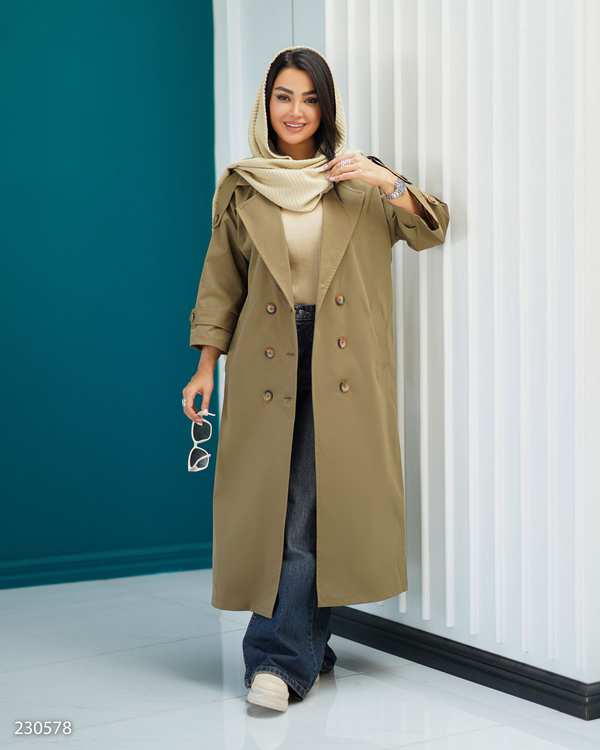 بارانی بلند زنانه حنایی مدل راوشالسانا Elsana کد2305