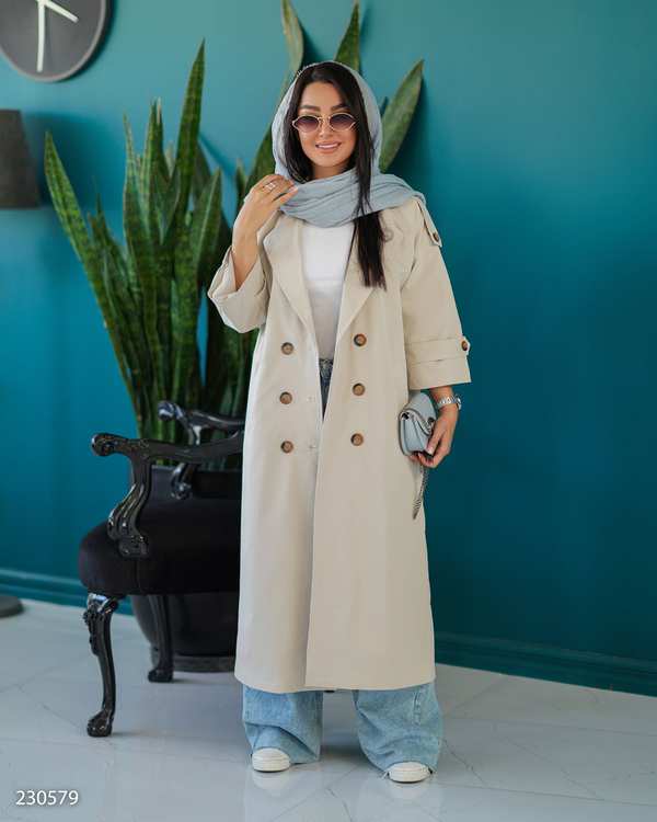 بارانی بلند زنانه استخوانی مدل راوش السانا Elsana کد 2305 - تصویر 2