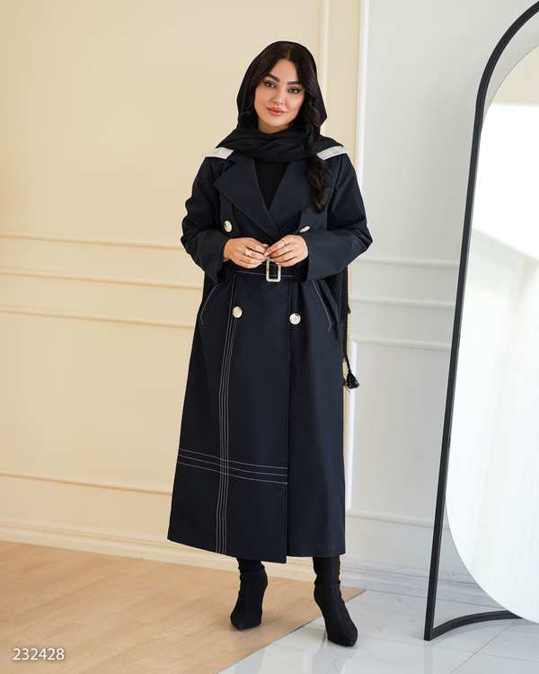 بارانی بلند زنانه سرمه ای تیره مدل ژوبین السانا Elsana کد 2324 - تصویر 2