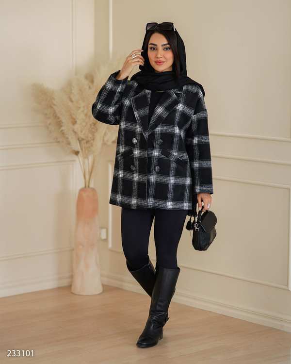 پالتو زنانه مشکی مدل چهارخانه مدیا السانا Elsana کد2331