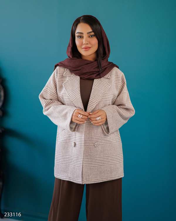 پالتو زنانه کالباسی مدل چهارخانه مدیا السانا Elsana کد2331