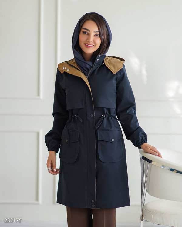 بارانی بلند زنانه سرمه ای موکایی مدل مهزین السانا Elsana کد 2321