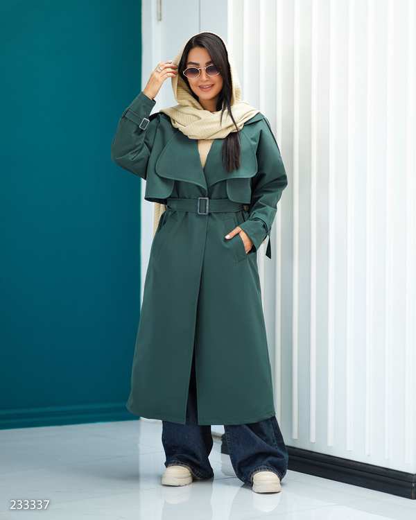 بارانی بلند زنانه سبز کله غازی مدل شهلا السانا Elsana کد 2333