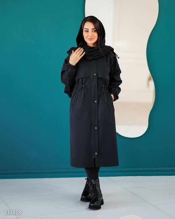بارانی بلند زنانه سرمه ای تیره مدل شعله السانا Elsana کد 2334