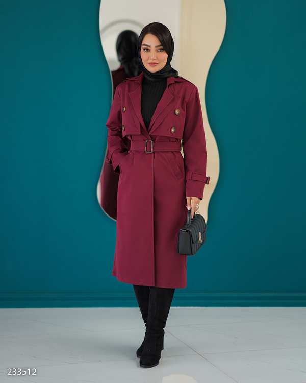 بارانی بلند زنانه بادمجانی مدل نازانه السانا Elsana کد 2335