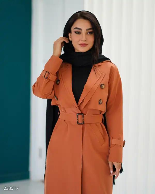 بارانی بلند زنانه آجری مدل نازانه السانا Elsana کد 2335