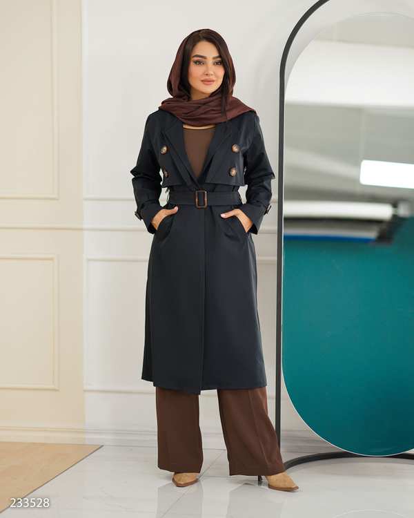 بارانی بلند زنانه سرمه ای تیره مدل نازانه السانا Elsana کد 2335