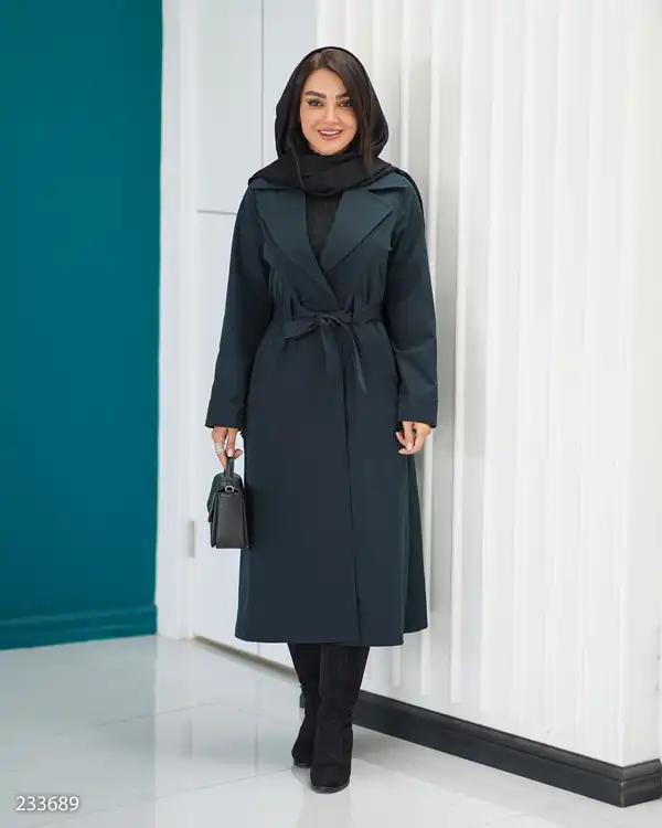 بارانی بلند زنانه سرمه ای دلفینی مدل دانژه السانا Elsana کد 2336