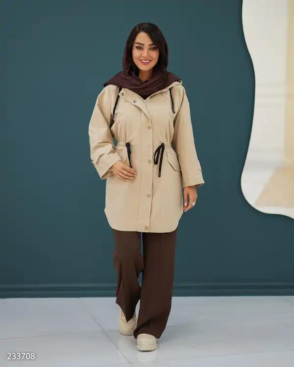 بارانی زنانه کلاه دار کرم مدل سیبا السانا Elsana کد 2337