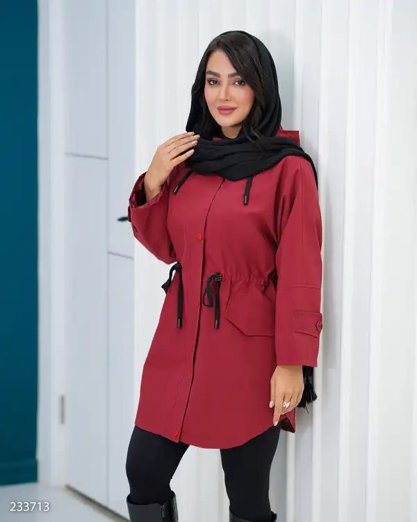 بارانی زنانه کلاه دار زرشکی مدل سیبا السانا Elsana کد 2337