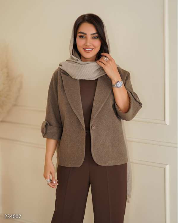 پالتو زنانه فوتر شکلاتی مدل پرندیس السانا Elsana کد 2340