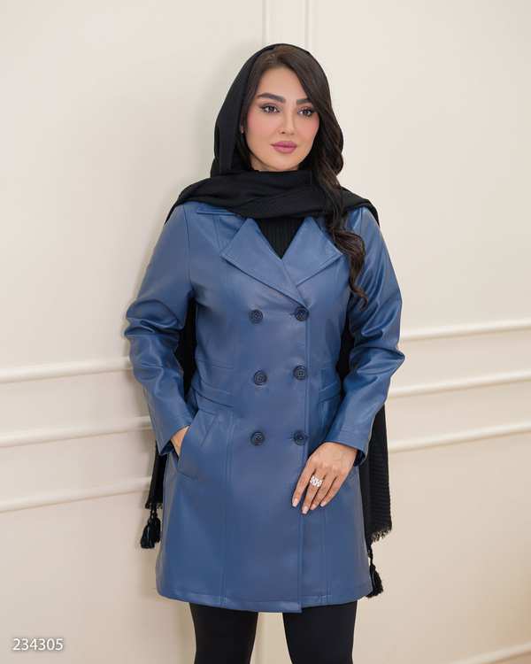 کت چرم زنانه آبی نفتی مدل سالیز السانا Elsana کد 2343