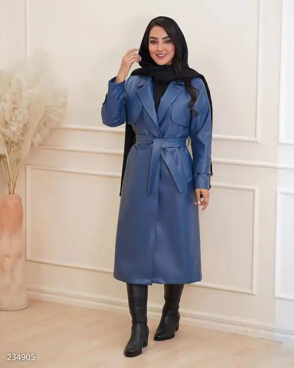 پالتو چرم بلند زنانه آبی نفتی مدل پاتریشا السانا Elsana کد 2349