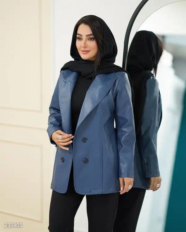 کت چرم زنانه آبی نفتی مدل وصال السانا Elsana کد 2354