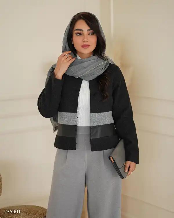 پالتو کوتاه زنانه فوتر مشکیطوسی مدل فرشین السانا Elsana کد 2359