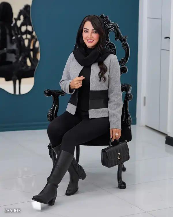 پالتو کوتاه زنانه فوتر طوسی مدل فرشین السانا Elsana کد 2359