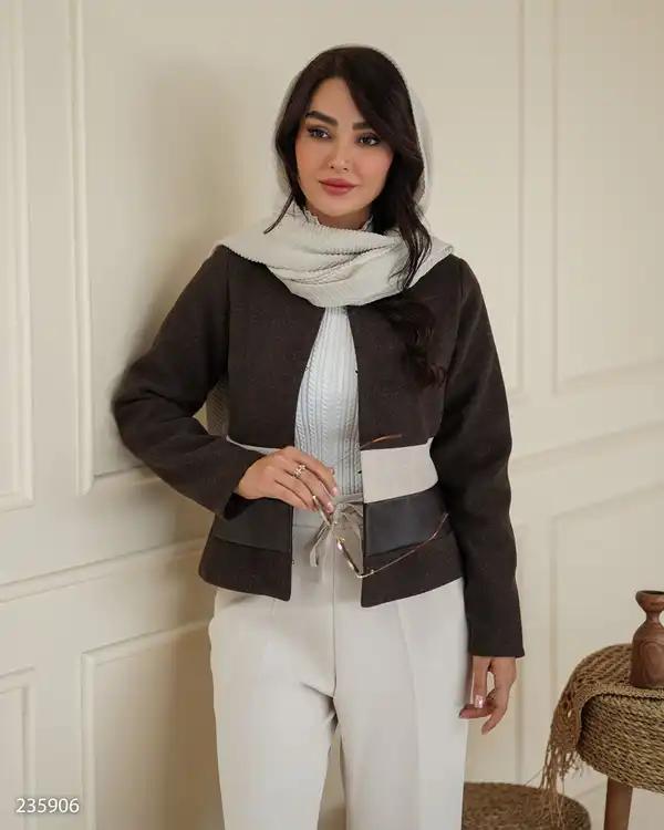 پالتو کوتاه زنانه فوتر قهوه ای مدل فرشین السانا Elsana کد 2359