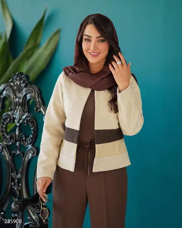 پالتو کوتاه زنانه فوتر کرم مدل فرشین السانا Elsana کد 2359