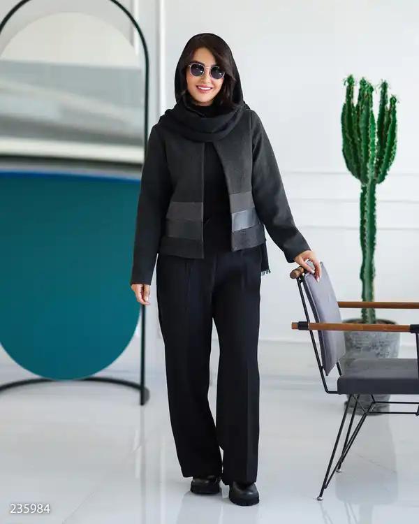 پالتو کوتاه زنانه فوتر مشکی زغالی مدل فرشین السانا Elsana کد 2359