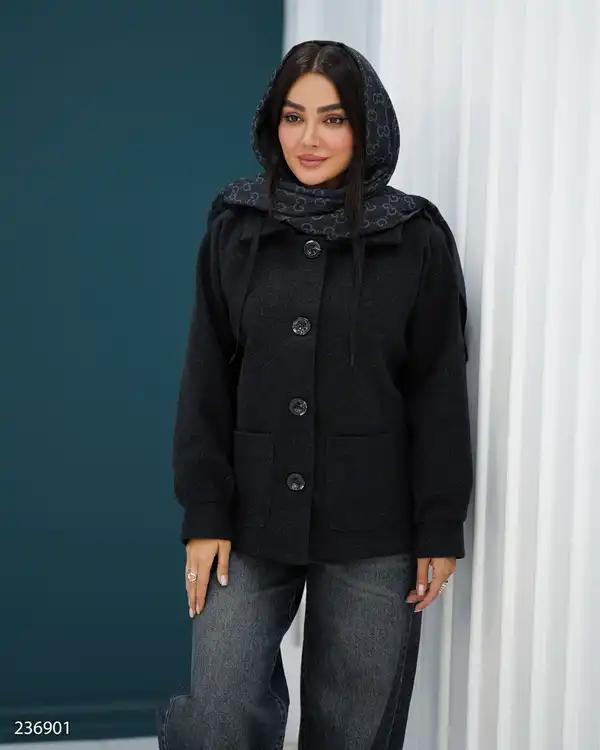 پالتو زنانه فوتر کلاه دار مشکی مدل فرتاک السانا Elsana کد 2369