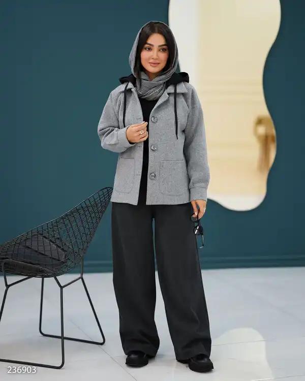 پالتو زنانه فوتر کلاه دار طوسی مدل فرتاک السانا Elsana کد 2369