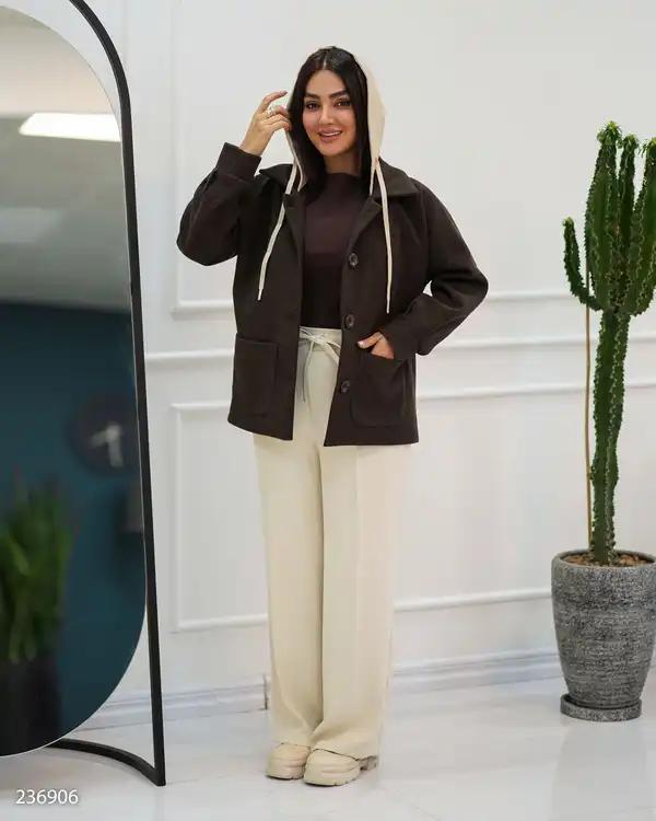 پالتو زنانه فوتر کلاه دار قهوه ای مدل فرتاک السانا Elsana کد 2369