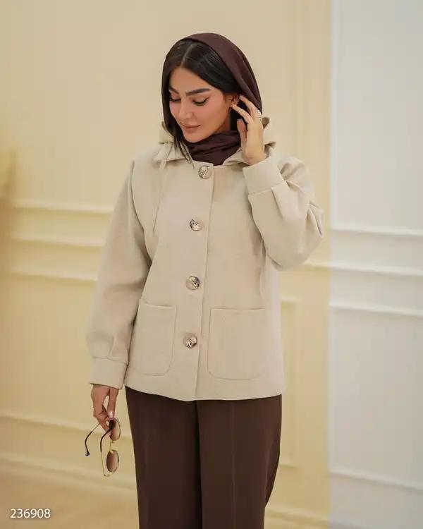پالتو زنانه فوتر کلاه دار کرم مدل فرتاک السانا Elsana کد 2369