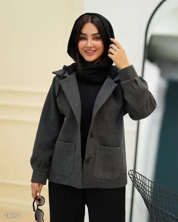 پالتو زنانه فوتر کلاه دار زغالی مدل فرتاک السانا Elsana کد 2369