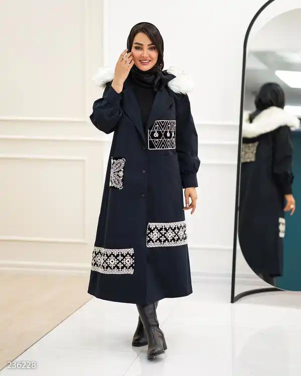 بارانی بلند زنانه سرمه ای تیره مدل داتیس السانا Elsana کد 2362