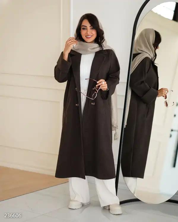 پالتو بلند زنانه فوتر قهوه ای مدل لطیفه السانا Elsana کد 2366