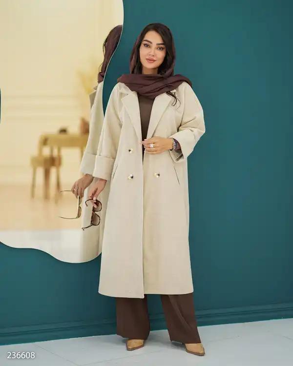 پالتو بلند زنانه فوتر کرم مدل لطیفه السانا Elsana کد 2366