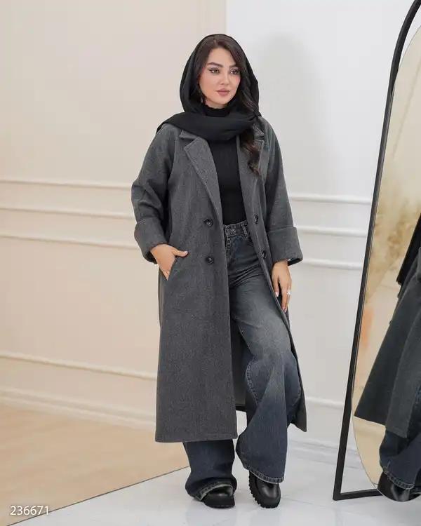 پالتو بلند زنانه فوتر زغالی مدل لطیفه السانا Elsana کد 2366