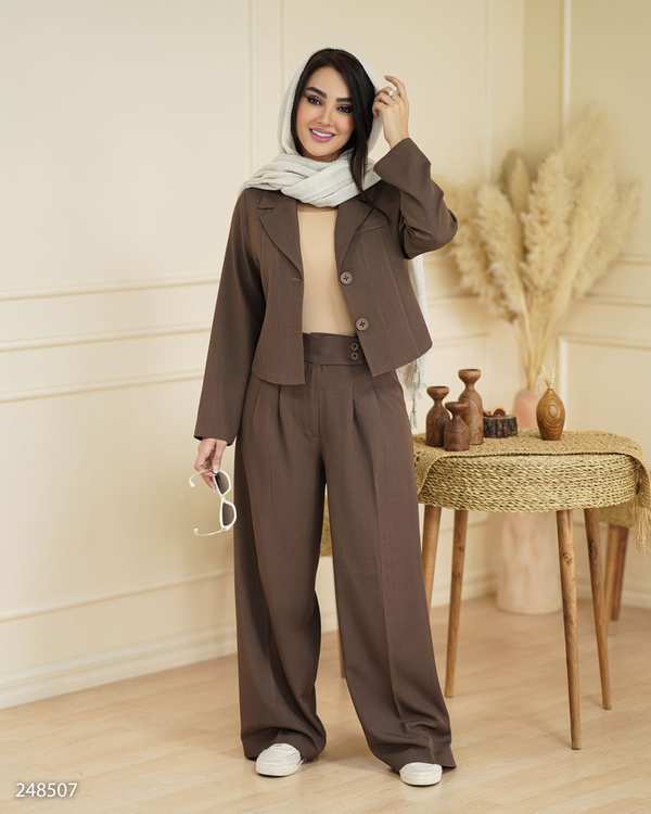 ست کت کراپ و شلوار زنانه شکلاتی السانا Elsana مدل آدریان کد 2485