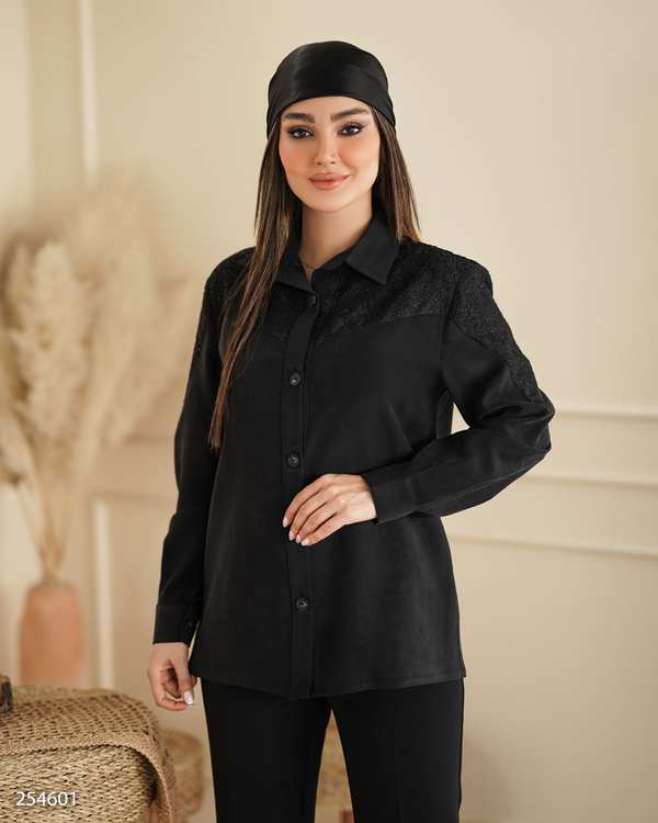 شومیز زنانه گیپوردوزی مشکی السانا Elsana مدل داریس کد 2546