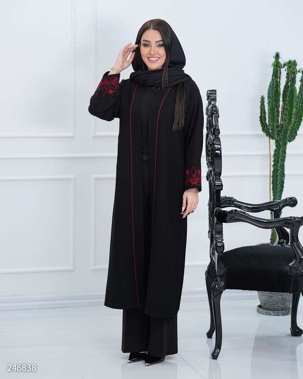 مانتو زنانه مشکی زرشکی السانا Elsana مدل دامور کد 2468