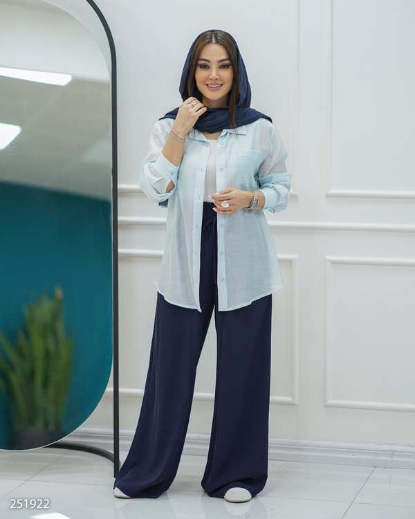شومیز زنانه حریر لمه آبی السانا Elsana مدل دایکو کد 2519