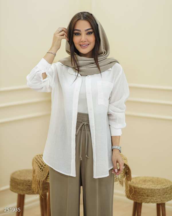 شومیز زنانه حریر لمه سفید السانا Elsana مدل دایکو کد 2519