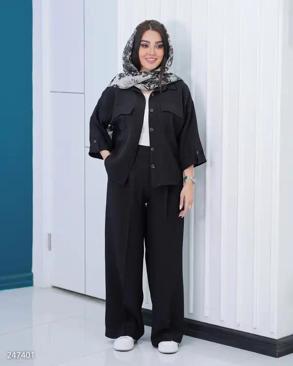 ست شومیز و شلوار زنانه مشکی السانا Elsana مدل دلگون کد 2474