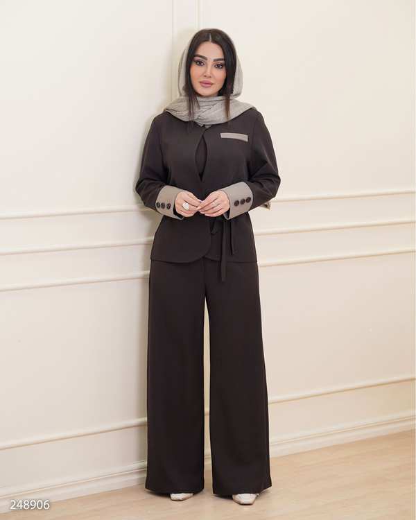 ست کت و شلوار زنانه قهوه ای السانا Elsana مدل سارمین کد 2489