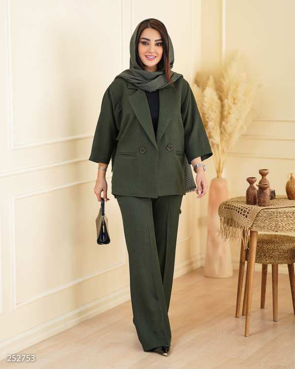 ست کت و شلوار زنانه سبز زیتونی السانا Elsana مدل گلدیس کد 2527