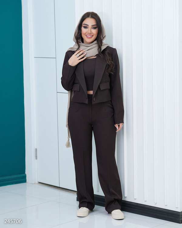ست کت و تاپ و شلوار زنانه قهوه ای السانا Elsana مدل گندمک کد 2457