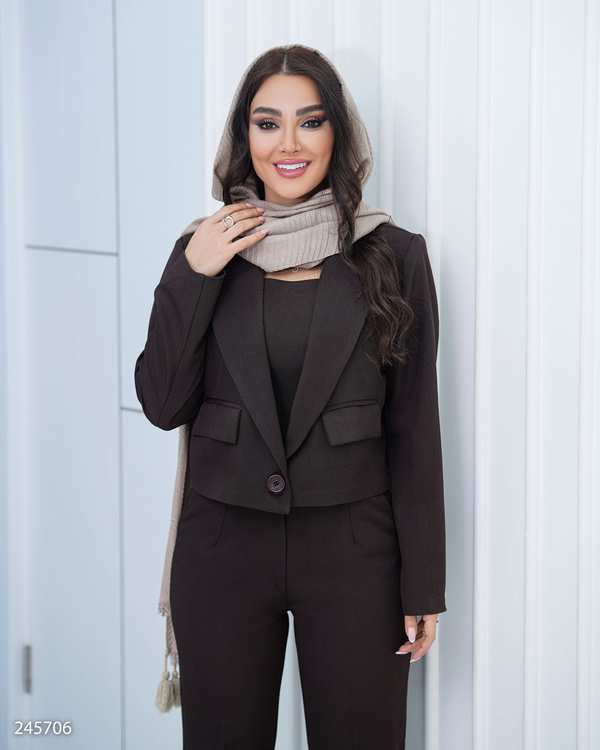 ست کت و تاپ و شلوار زنانه قهوه ای السانا Elsana مدل گندمک کد 2457 - تصویر 2