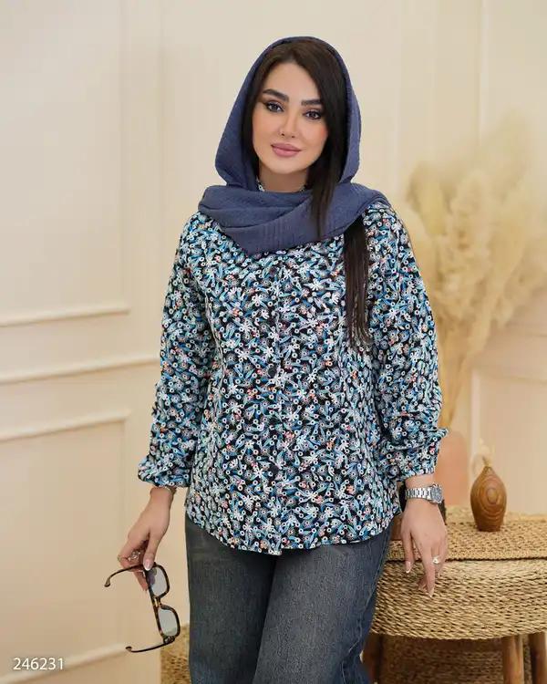 شومیز زنانه مشکی آبی السانا Elsana مدل میانا کد 2462